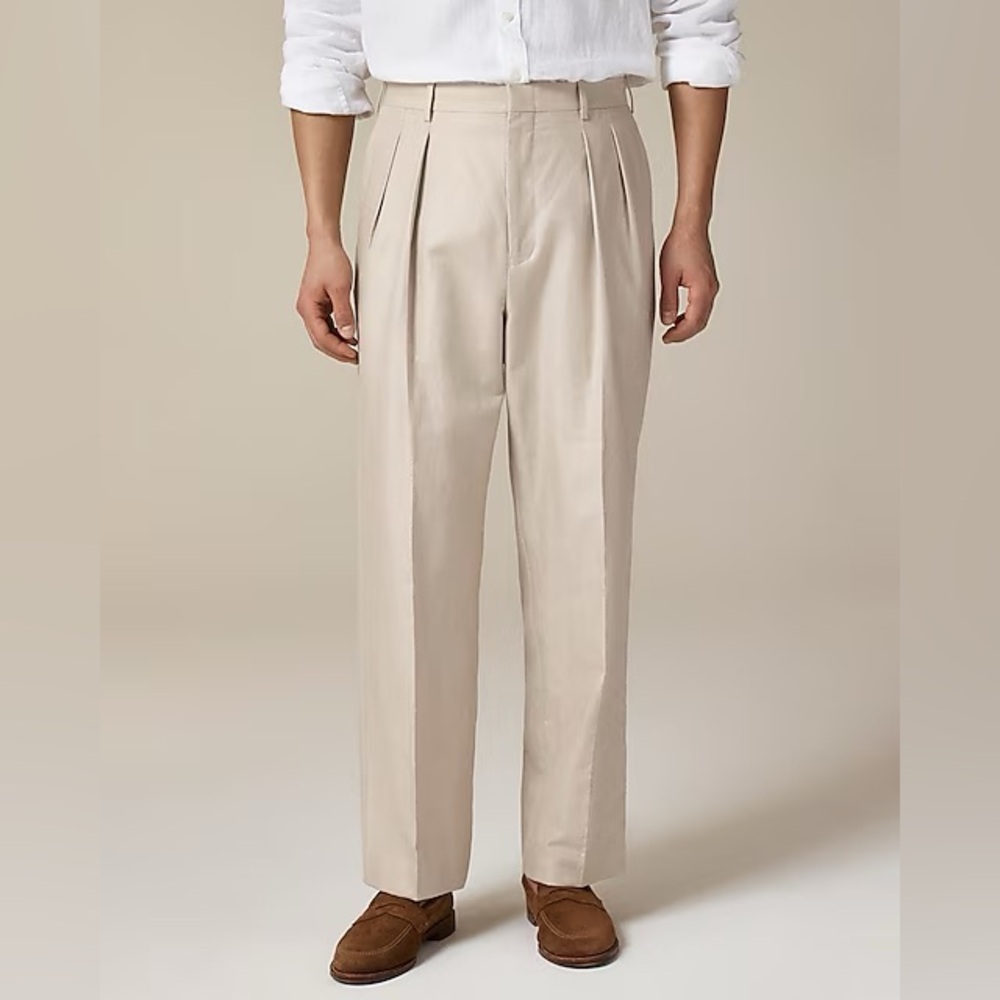 J Crew Double-pleated trouser in linen-cotton blend